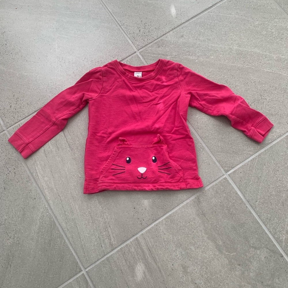 Carters Pink 5T Long Sleeve T Shirt With Cat Pocket